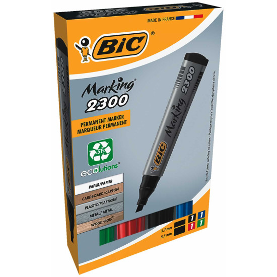 Bic Permanent Marker, Assorted Colors, Pack of 4